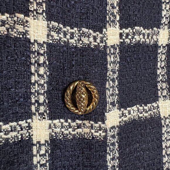 Vintage ELPIDA navy blue and white window pane grid wool blend blazer jacket - Picture 3 of 6